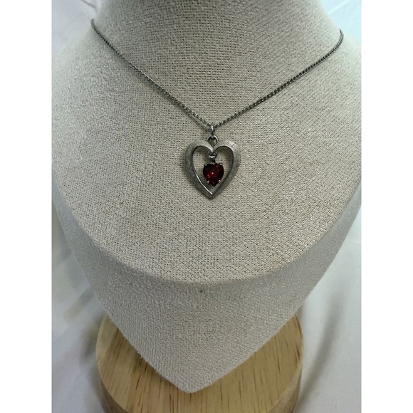 Sterling Silver Redstone Heart Shaped Pendant Necklace 8 Inches - Picture 1 of 4